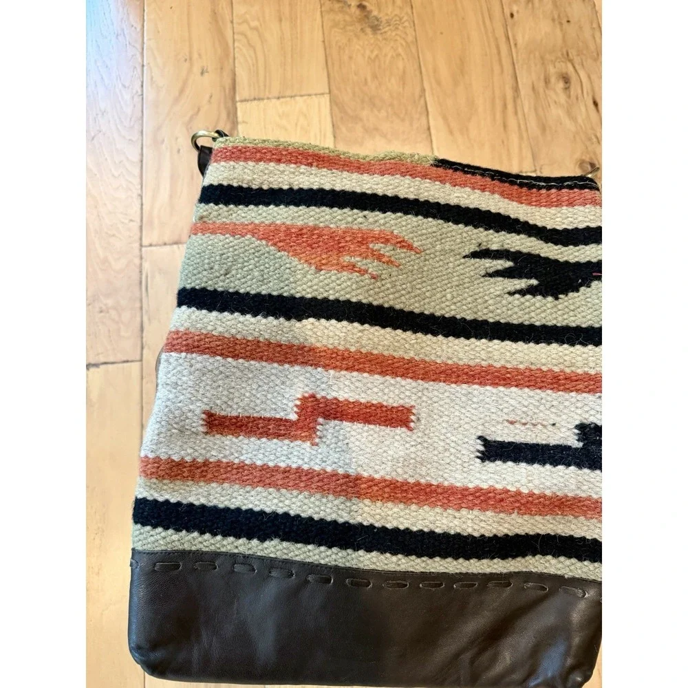 Raj Anthropologie Crossbody Rug Bag Kilim Woven Tribal Western Leather Boho